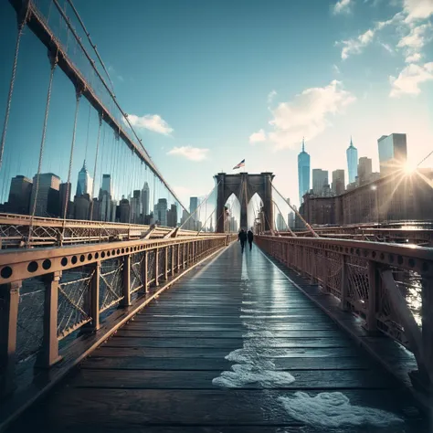 (((on a bridge with the brooklyn bridge in the background))), surreal dreamscape, muted tones, 4k intricate detail, shot on olym...