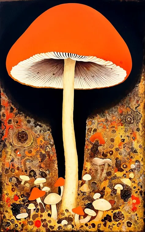 there is a painting of a mushroom with a red cap