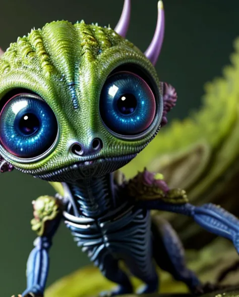 post-impressionism painting art style of a cute creature from space. terraforming, (alien flora in background), macro photography, close-up, hyper detailed, trending on artstation, sharp focus, studio photo, intricate details, big eyes, highly detailed, ci...