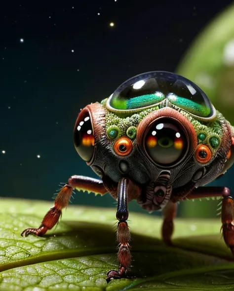 post-impressionism painting art style of a cute creature from another planet. terraforming, ((alien flora in background)), (macro photography, close-up, hyper detailed), trending on artstation, sharp focus, studio photo, intricate details, multiple big eye...