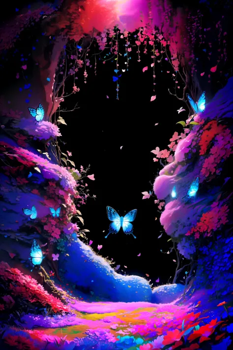 (masterpiece, best quality, highres), 1girl, solo, abstract,
BREAK
dark background, black background, depth of field,
fractals, lineart background, colorful background, flowers, petals,
rim lighting, crystals, cave, butterfly, vegetation,