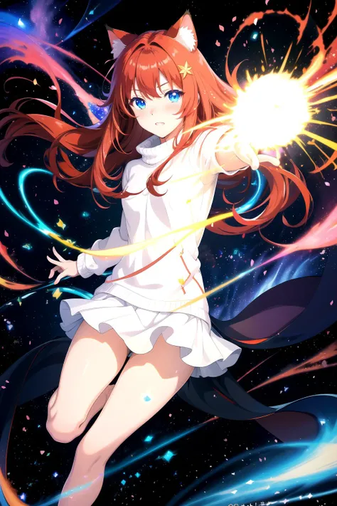 (masterpiece, best quality, highres), anime art style, pixiv, 1girl, solo,
supernova, abstract, abstract background, (bloom, swirling lights, light particles),
fire, galaxy, floating, romanticized, blush, looking at viewer,
dark red hair, blue eyes, straig...