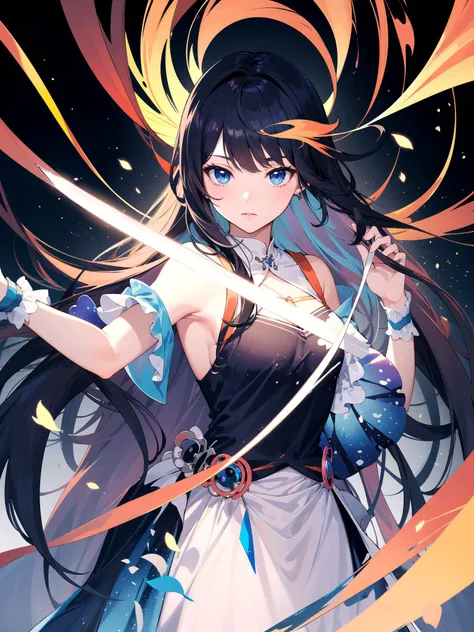 a woman with long hair and a sword in her hand