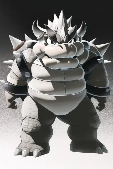 <lora:Bowser:1>, bowser, standing, masterpiece, best quality, greyscale,