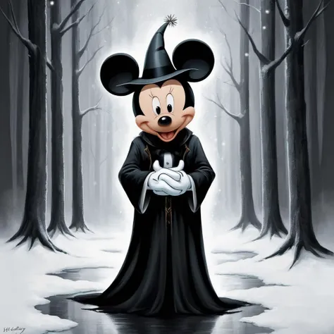 Dark Fantasy Art of  <lora:Dark Art Painting Style:0.9>
a man with a white face and a white micky mouse hat dark art painting style, dark, moody, dark fantasy style