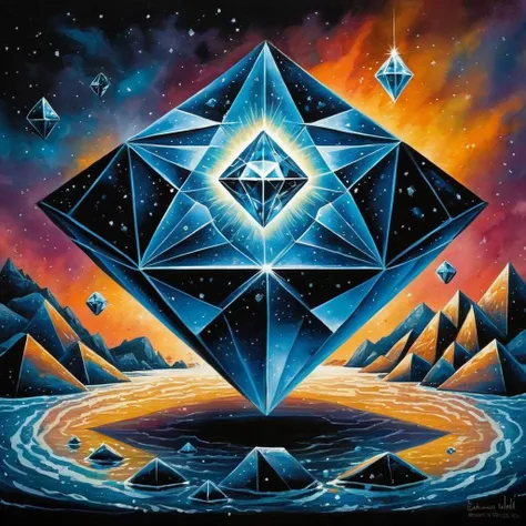 Dark Fantasy Art of  <lora:Dark Art Painting Style:1>
a drawing of a star surrounded by cubes and diamonds dark art painting style, dark, moody, dark fantasy style