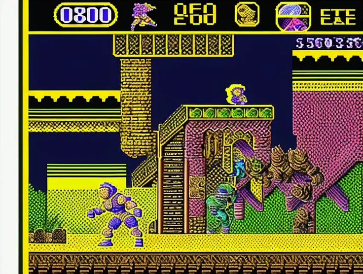 SPECTRUMSTYLE, a game about a fighter in the streets, 4 colours, vibrant colours, zxspectrum