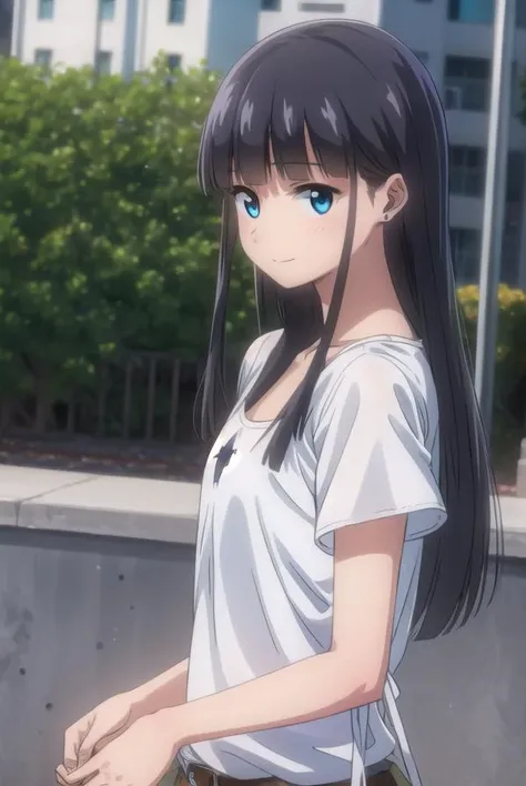 bokunococo, <lora:boku no coco ova-lora-nochekaiser:1>,
coco, long hair, blue eyes, black hair, bangs, blunt bangs, sidelocks, smile,
BREAK shirt, (white shirt:1.5), pants,
BREAK outdoors,
BREAK looking at viewer, (cowboy shot:1.5),
BREAK <lyco:GoodHands-b...