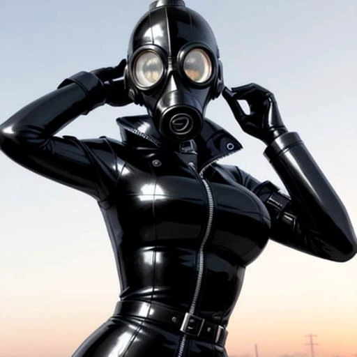 apocalyptic woman, latex, gas mask, survival gear, perfect eyes, showoff,