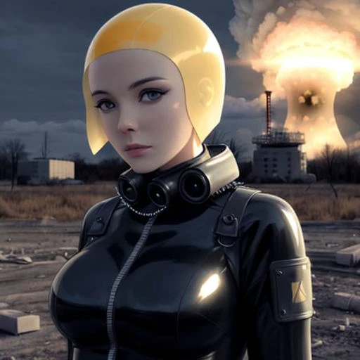 latex, apocalypse, photorealistic, normal skin, destruction, radioactivity, nuclear power, the end of the world,