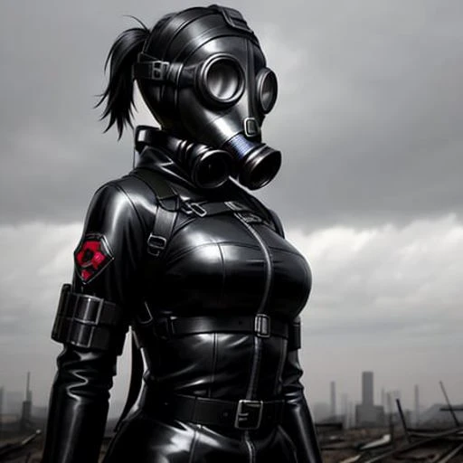 apocalyptic girl, latex, gas mask, survival gear,