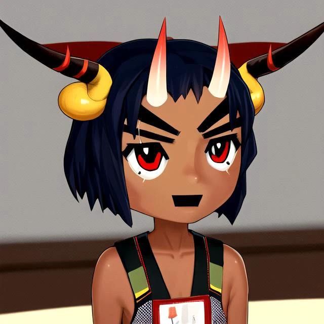 cartoon of a woman with horns and a name tag