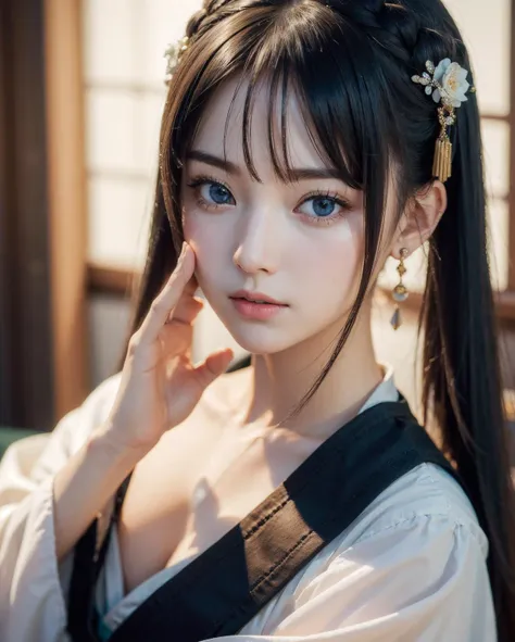 1girl , Micro bangs, Hanfu,transparency,
(realistic, photo-realistic:1.37),(8k, RAW photo, best quality, masterpiece:1.2), cute, ultra-detailed,heart-shaped pupils,physically-based rendering, ultra high res, looking at viewer,photorealistic,realistic, solo...