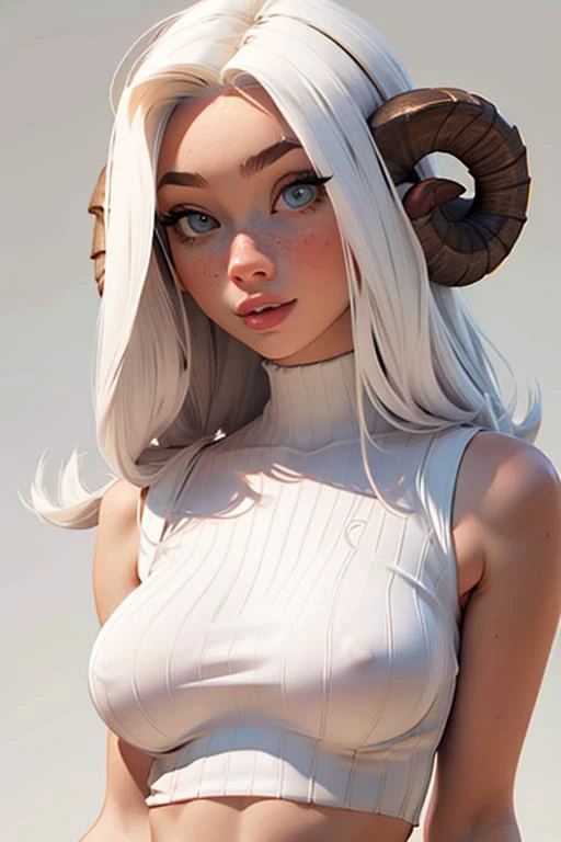 R4mh0rns,portrait,curled horns,sheep horns<lora:R4mh0rns:0.6>  <lora:detail_slider_v4:1> <lora:Fr3ckles:0.8> Fr3ckles, ginger hair, grey eyes, freckles, 1girl, <lora:age_slider_v20:1> large breasts,  <lora:weight_slider_v2:0.8>  white background,  SelfieAn...