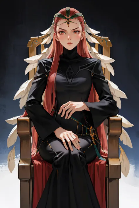 masterpiece, best quality, dark room, throne room, angry expression, looking at viewer, throne, sitting
<lora:feashera-nvwls-v1:1> ashera, feathers, hair ornament, circlet, black dress