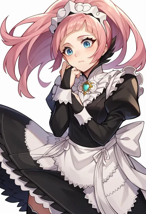 a close up of a person in a maid outfit with a blue eye