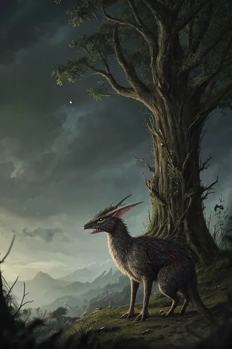 a painting of a deer standing in the middle of a forest