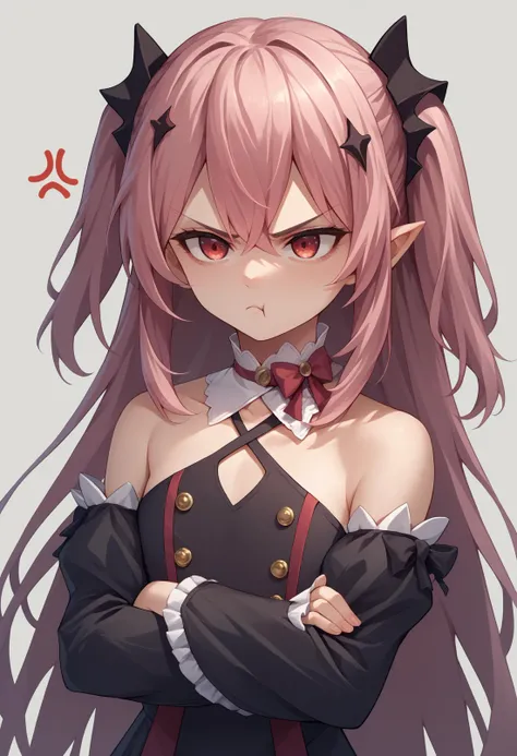 anime girl with pink hair and black dress with horns