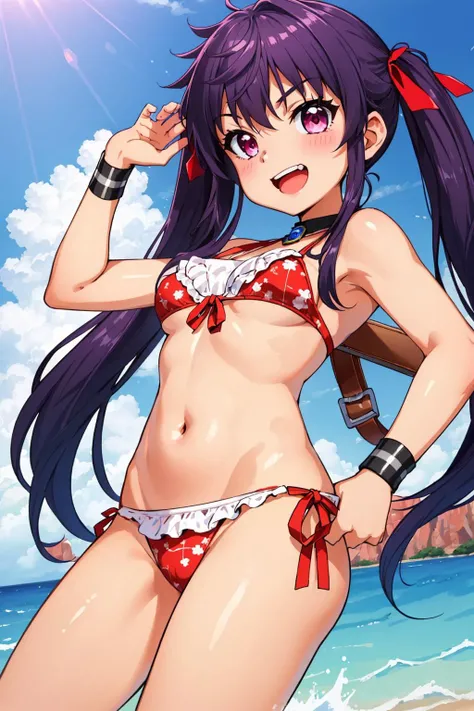 (masterpiece, best quality:1.2), solo, 1girl, kurumi_ebisuzawa, smile, open mouth, looking at viewer, twin tails, bikini, waterslider, <lora:ebisuzawakurumi:0.9>