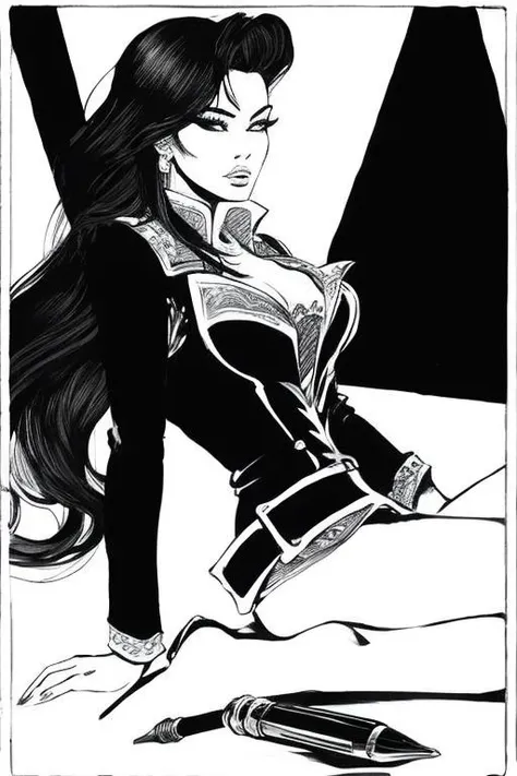 a stunning pen and ink drawing (close view:1) of S211_AleksandraKosheleva (glamorous and sexy:1), by <lora:guidocrepax:0.8>, dramatic lighting, dynamic composition