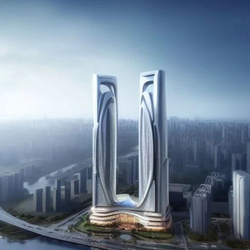 a rendering of a futuristic building in the middle of a city