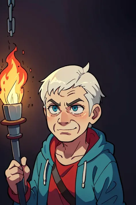 a cartoon of a man holding a torch in his hand