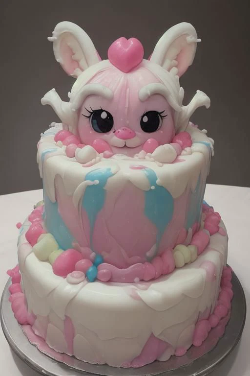 there is a cake with a bunny on top of it