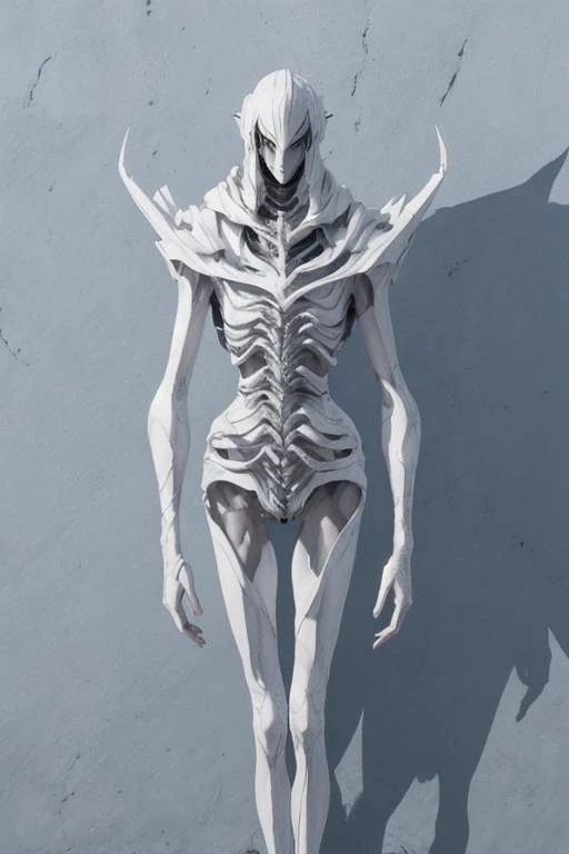 a white humanoid with a skeleton body and a long neck