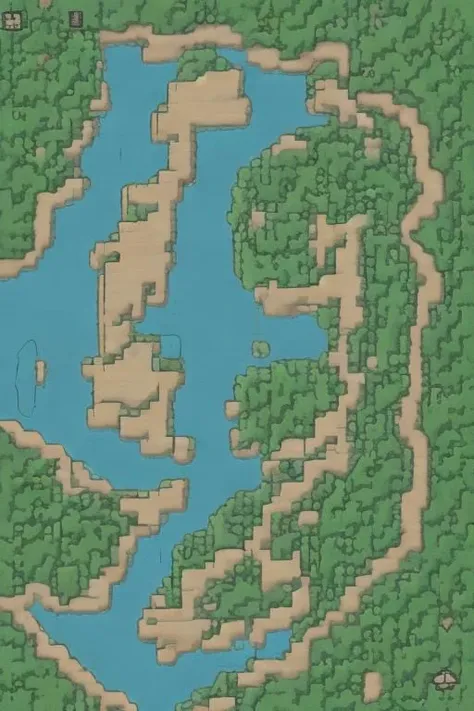 a map of a small lake surrounded by trees and bushes