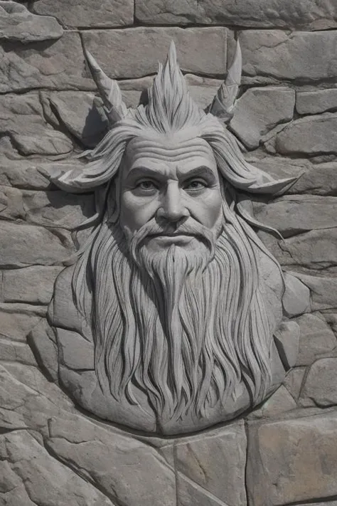 a close up of a stone sculpture of a man with a beard