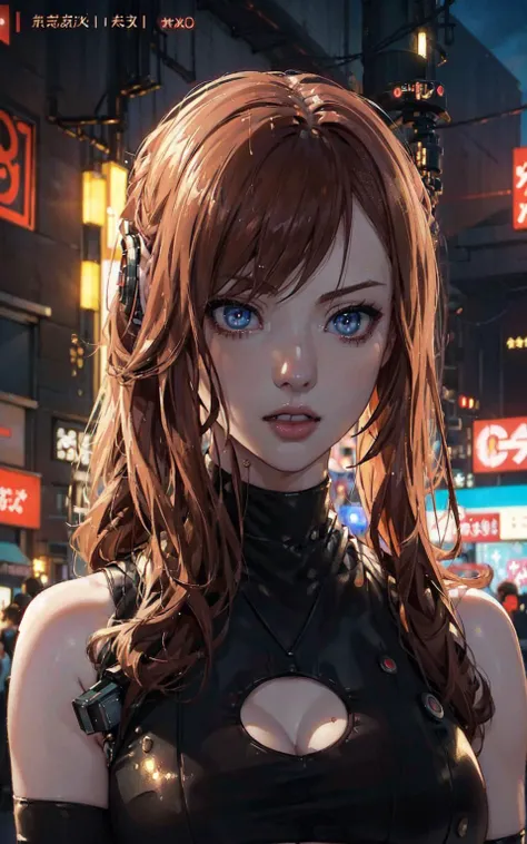 (((underboob))), anime, (((portrait of daw))), a woman, (((a red hair))), (((blue eyes))), (((cyberpunkoutfit)), 8k, unreal engine, octane render, by kyun, gamang, Yoon Gon-Ji, g.ho, gosonjak, shuroop, serious, domi, noah, trending on pixiv, fanbox, skeb, ...