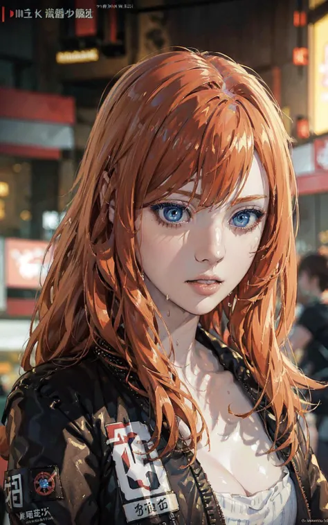 anime, (((portrait of daw))), a woman, (((a red hair))), (((blue eyes))), (((cyberpunk bomber jacket outfit)), (((bust up))), 8k, unreal engine, octane render, by kyun, gamang, Yoon Gon-Ji, g.ho, gosonjak, shuroop, serious, domi, noah, trending on pixiv, f...