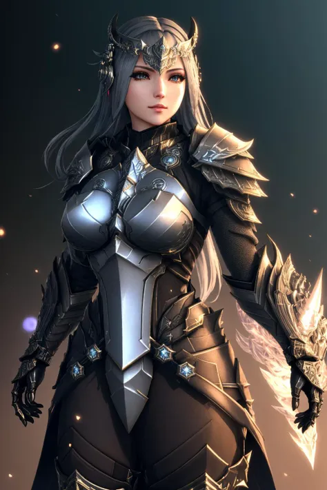 a woman in armor with a sword and armor on