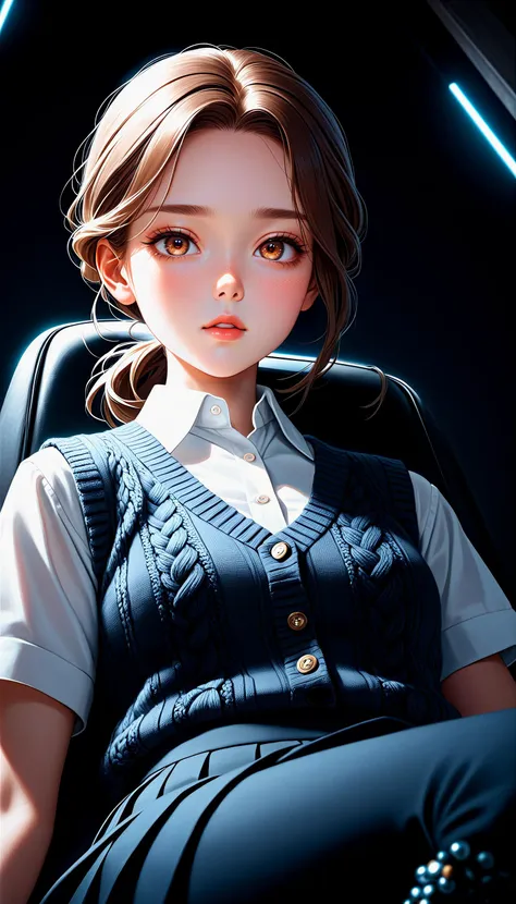 anime girl in a car with a blue dress and white shirt