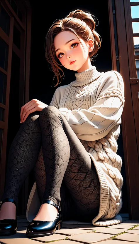 (very aesthetic, best quality, ultra detailed), intricate details,
1girl, beautiful girl,
senior, european, chestnut eyes, pale cheeks, square face shape with angular jaw,natural "no-makeup" makeup,
Courtyard for Festivals,
wearing  Aran sweater dress with...