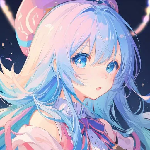 Cute anime girl, close up, beautiful eyes, detailed, surprised expression, delicate, masterpiece, (colorful), colorful lights, beautiful, depth of field.