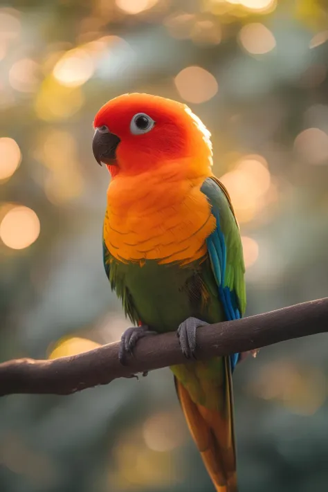 araffy bird sitting on a branch with a blurred background