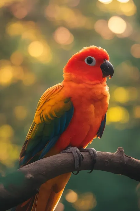 brightly colored bird perched on a branch in front of a green background