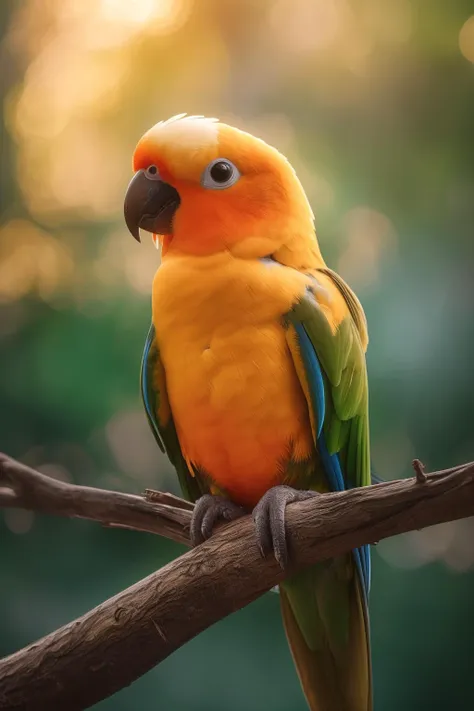 araffe parrot sitting on a branch with a blurred background