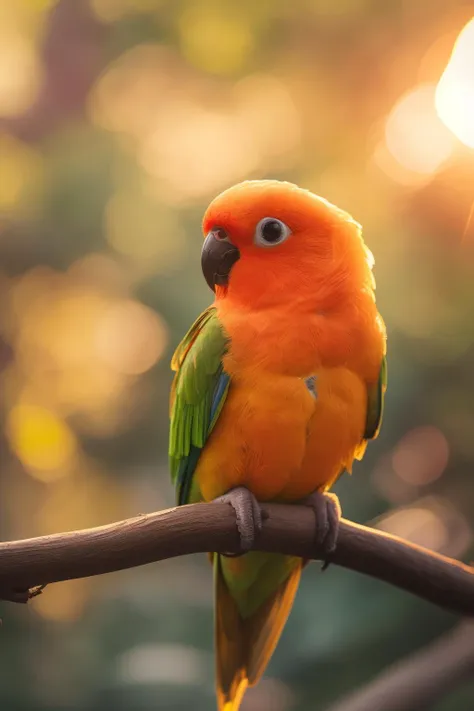 araffe bird sitting on a branch with a bright background