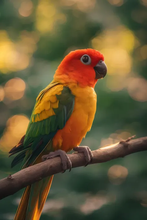 brightly colored bird perched on a branch in a forest