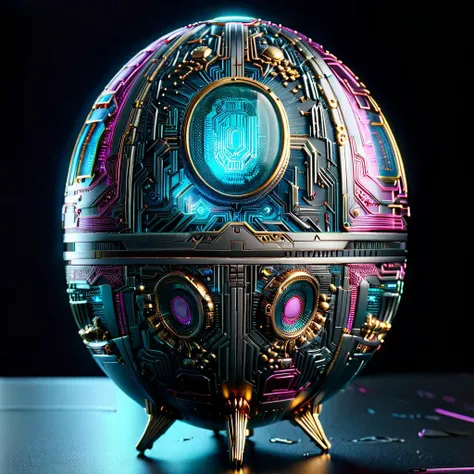 wide lens,  one Faberge egg with neon elements in cyberpunk style, (black velvet background:1.5), ((intricate details)),  perfect composition,  great lighting,  masterpiece,  ultrarealistic,  ray tracing,  8k,  ral-semiconductor, very fine details, realist...