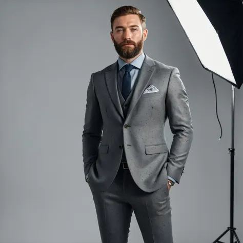 a man in a suit and tie standing in front of a camera