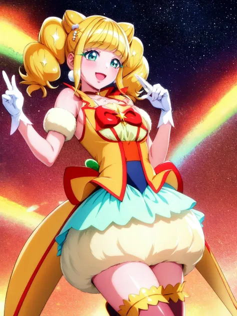 sailor girl in a sailor costume with a rainbow in the background