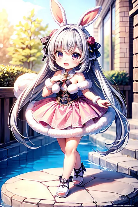 (best quality, masterpiece, high quality), bunny morph girl, fluffy, soft, official art, beautiful and aesthetic, depth of field, composition, FULL BODY, (CHIBI), (beautiful and detailed eye), (very happy:1), <lora:add_detail:0.9>