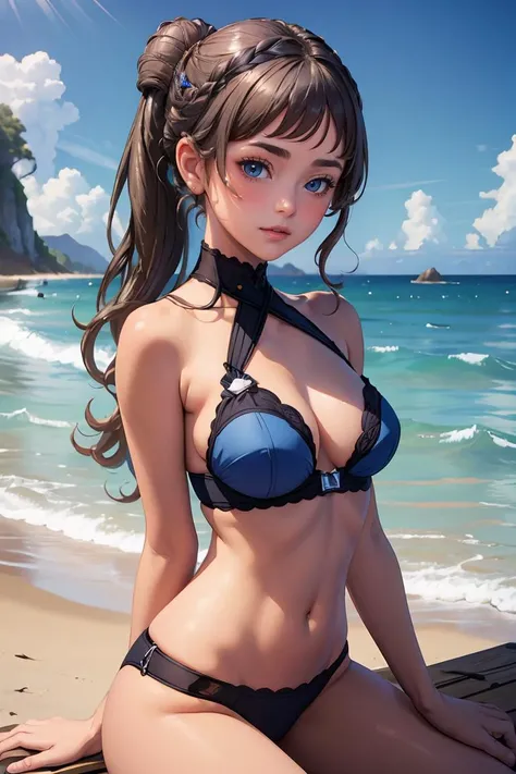 (masterpiece, best quality), 1girl,   Cerulean Side Parted Waves, Size F breasts,  <lora:krtkV1:0.8> krtk_V1