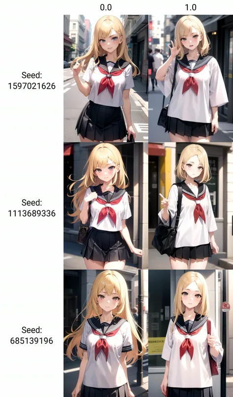 <lora:oversized_shirt_v0.2:0.0> 
1girl, serafuku, cowboy shot, pleated skirt, white shirt, red neckerchief, 
blonde hair, street,, masterpiece, best quality, highly detailed