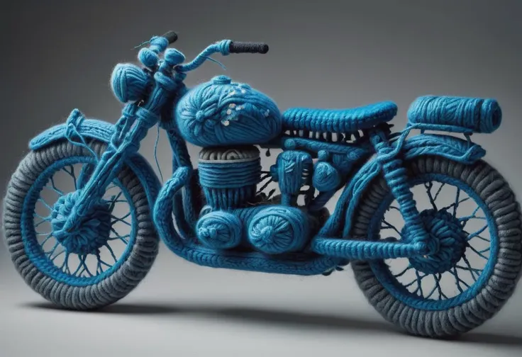 a close up of a blue motorcycle with a rope on the front