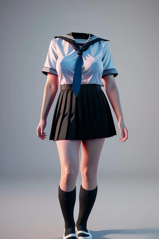 3d, reality, 1girl, solo, huge breast, studentofmisery, skirt, school uniform, shirt, pleated skirt, serafuku, sailor collar, socks, kneehighs, embedding:easynegative <lora:StudentofMisery:1>