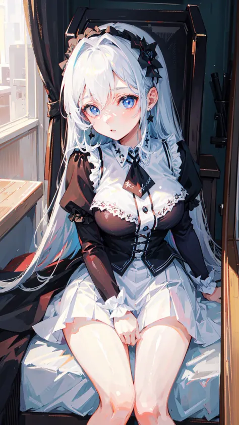 anime girl in a maid outfit sitting on a chair